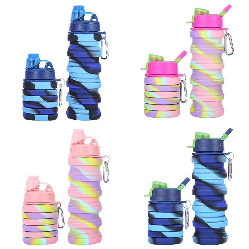 

Foldable Water Bottle Leakproof Fold Silicone Cute Water Bottles Kids Cup With Straw Outdoor Hiking Camping 500ml