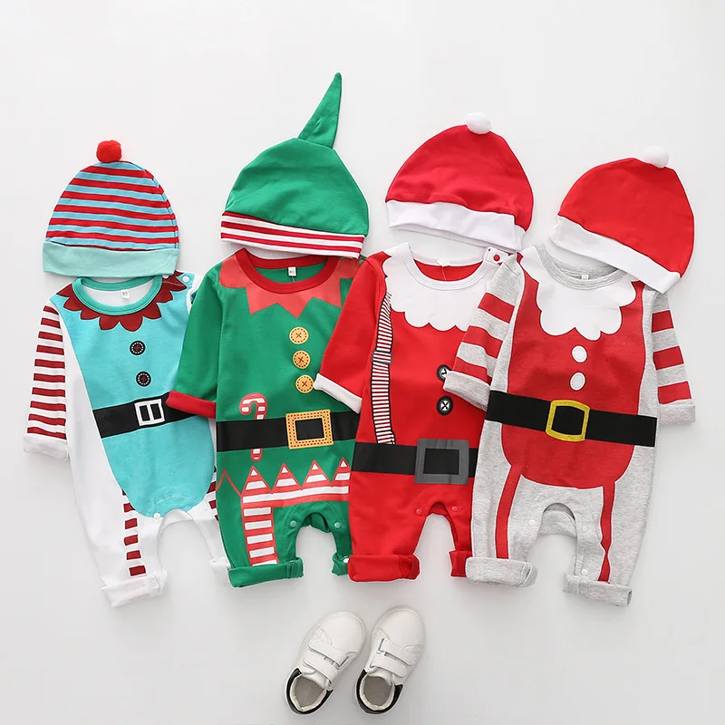 

Unisex Baby Christmas Clothes Romper Cotton Rompers with Hat Elderly One-piece New Born Baby Boy Items Long Sleeve Baby Pajamas