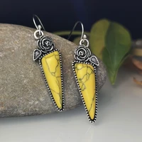 fashionable new creative rose stone earrings european and american popular drop shaped retro yellow blue stone ladies earrings