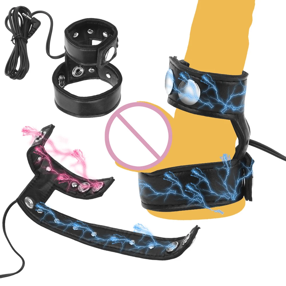 Мужское электрошоковое кожаное кольцо для пениса электрическая стимуляция