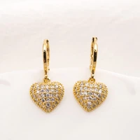 gold cz diamond heart drop earrings womengirllove trendy fashion jewelry for europe eastern kids children wedding bridal gift