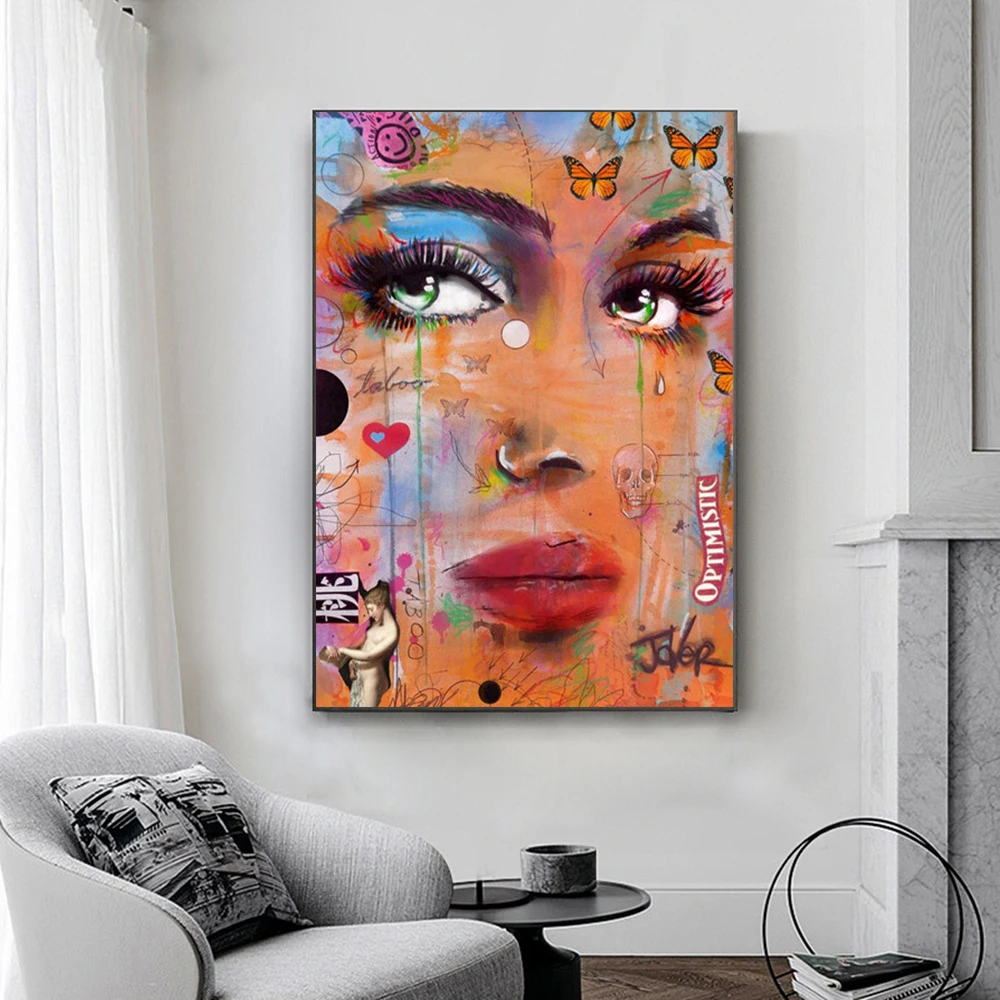 

Fashion Graffiti Woman Portrait Canvas Painting Abstract Posters And Prints Wall Picture for Living Room Home Decoration Cuadros