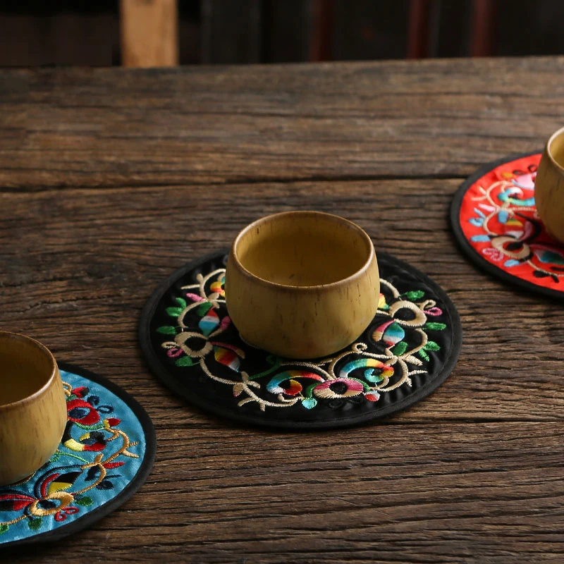 Круглая вышитая подставка в китайском ретро стиле для обеденного стола