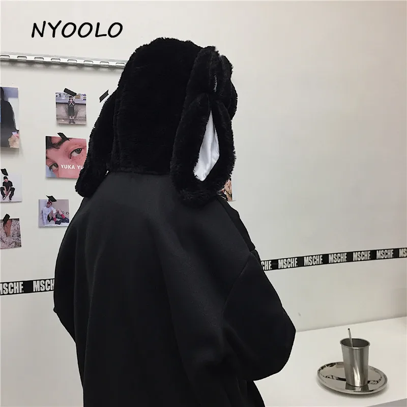 NYOOLO Harajuku стиль Свободные толстовки с заячьими ушками осень зима плюс бархат длинный рукав с капюшоном Пуловеры Толстовка для женщин и мужчин топы