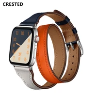 genuine leather strap for apple watch band 45mm41mm 42mm 44mm 38mm 40mm double tour wrist bracelet belt iwatch 4 3 5 se 6 7