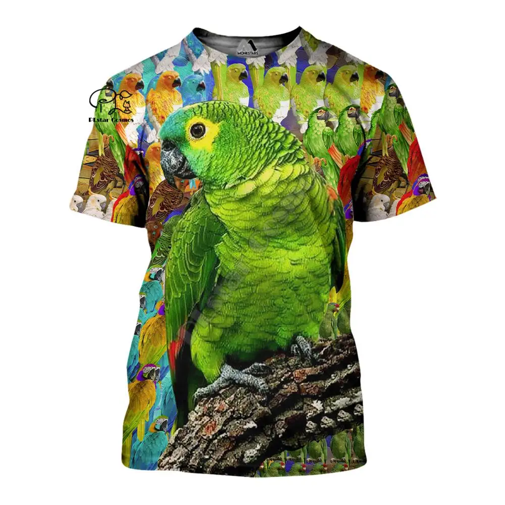 Футболка унисекс летняя с рисунком животных птиц попугаев голубей | Мужская