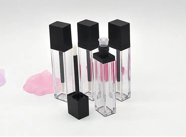 

Empty Lip Gloss Tubes 7ML Clear Lipgloss Packaging Container Refillable Bottles Square Black Lipstick Liquid Oil Tube SN263