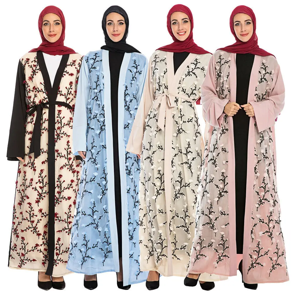 Женское платье-кимоно с вышивкой, длинное платье-абайя в турецком стиле