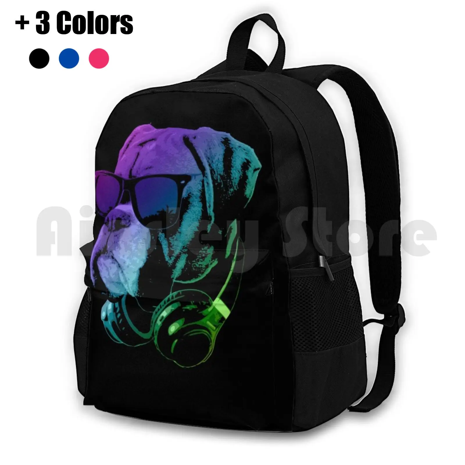 

Dj Dog Outdoor Hiking Backpack Waterproof Camping Travel Dog Pet Cute Cool Boxer Bulldog Animal Sunglasses Headphones Neon