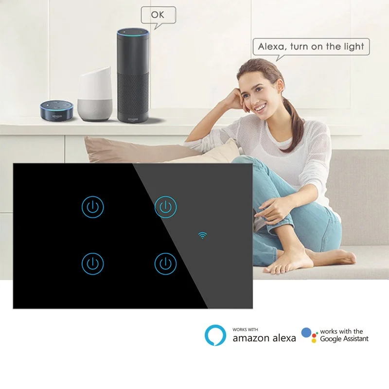 Американский стандарт голосовой смарт-переключатель Wi-Fi 120 сенсорный стеклянный