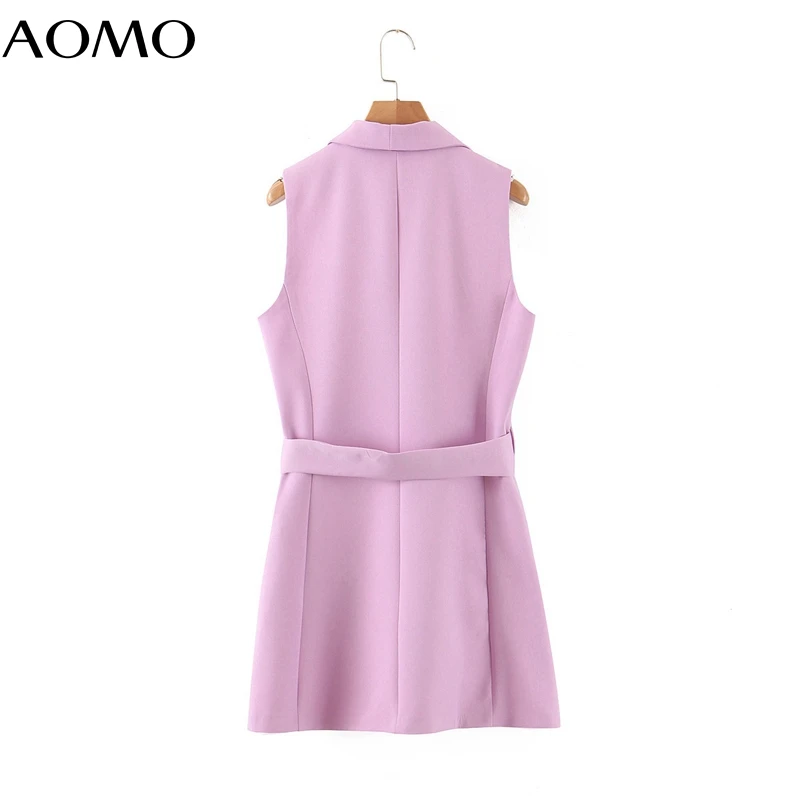 

AOMO 2020 women solid long waistcoat vest coat with slash office ladies sleeveless blazer double breasted top SL281A