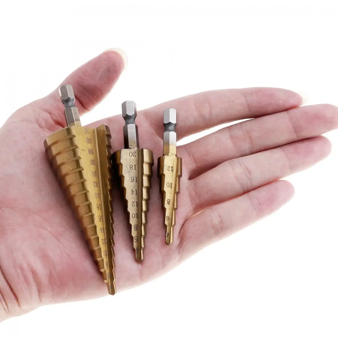 

3pcs Pagoda Stepped Drill Head with Hexagonal Handle Straight Groove Electric Drill