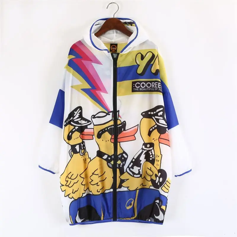 

2020 New Women Cartoon Graffiti Print Jacket Coat Hooded Sunscreen Waterproof Thin Outwear Windbreake Jacket