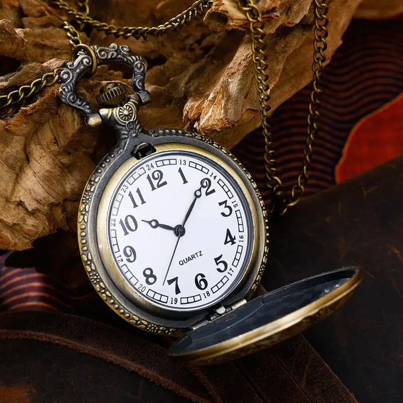 Модные Винтажные бронзовые в стиле стимпанк карманные часы кварцевые Цепочки и