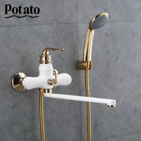 potato bathroom faucet chrome hot and cold water outlet pipe bath mixer with abs shower head p22219