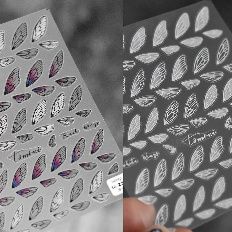 

5D Relief Nails Art Sticker Decals Hollow Cicada Wings Colorful White Black Self Adhesive Slider Wraps Charm Manicure Decoration