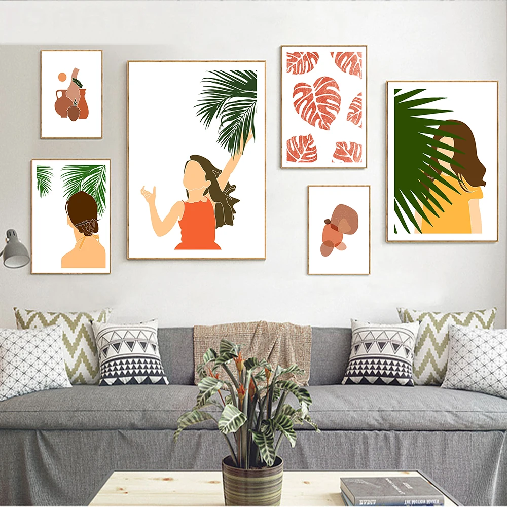 

Scandinavian Tropical Plants Leaves Wall Art Canvas Painting Nordic Posters and Prints Wall Pictures for Living Home Decoration