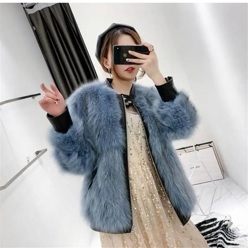 

2020 Spring Autumn Women Fashion Casual Fluffy Furry Faux Fox Fur Coats Female Fake fur Outwear Stand Collar Short Overcoat R72