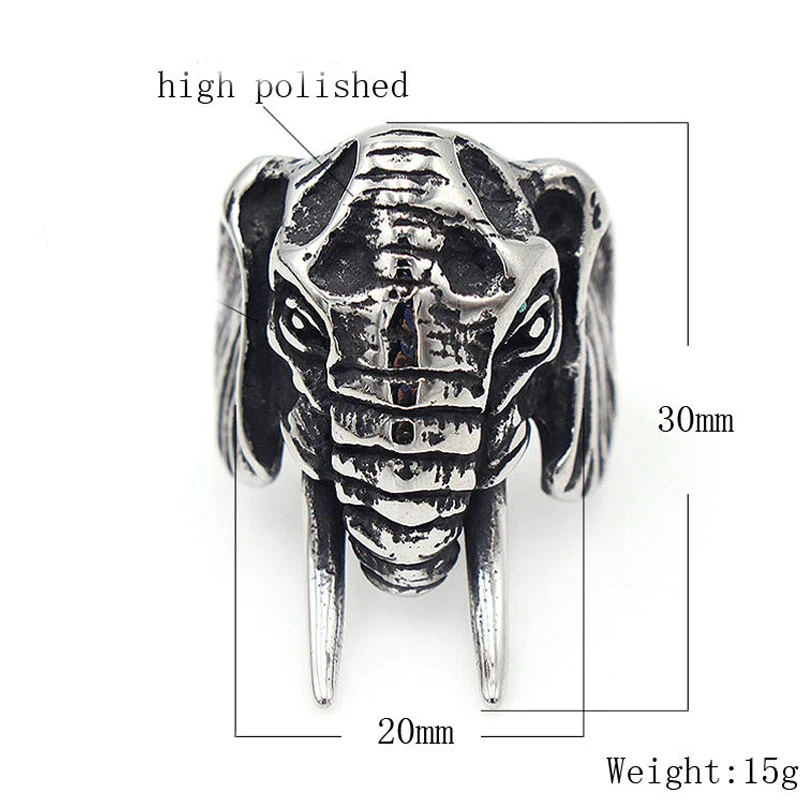 

Vintage Thai Idol Elephant Rings For Men Stainless Steel Biker Elephant Head Men Ring Punk Fashion Jewelry Gift Size 7-13