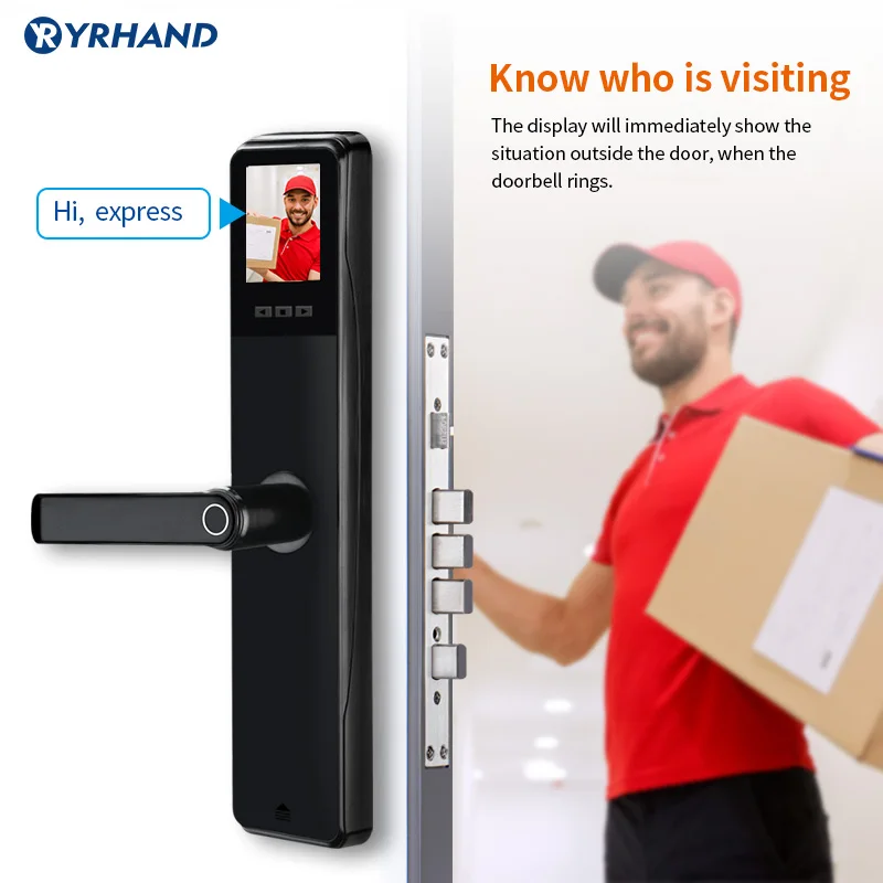 Дверной замок Tuya с Биометрическим распознаванием отпечатков пальцев и камерой