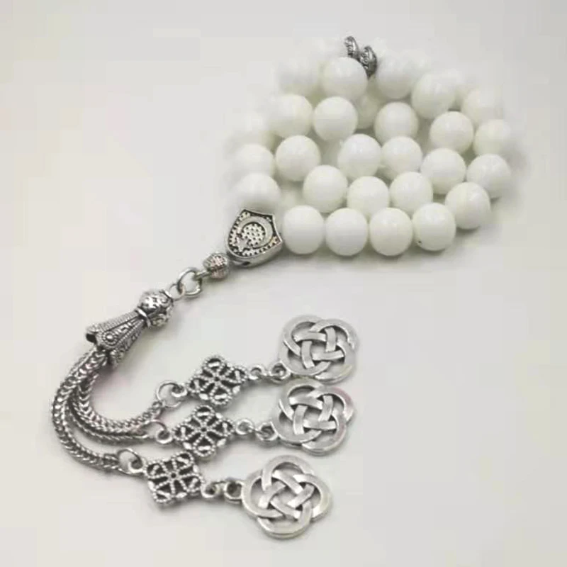 Белая керамика tasbih Мусульманские Четки Молитва бусины 33 66 99 бусины белый камень Misbaha