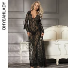 Элегантное кружевное длинное платье Ohyeahlady, сексуальное Прозрачное цветочное Платье макси с V-образным вырезом, Сексуальные вечерние платья, черное, белое кружевное макси, эротическая одежда