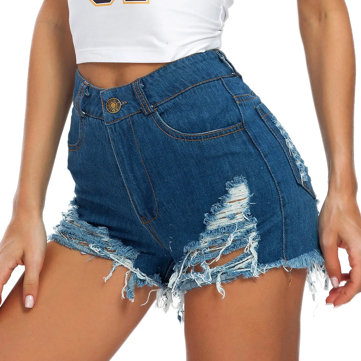 

New Style Denim Shorts Hot 2021 Super Nightclub Women's Sexy High Waist Ripped Jeans