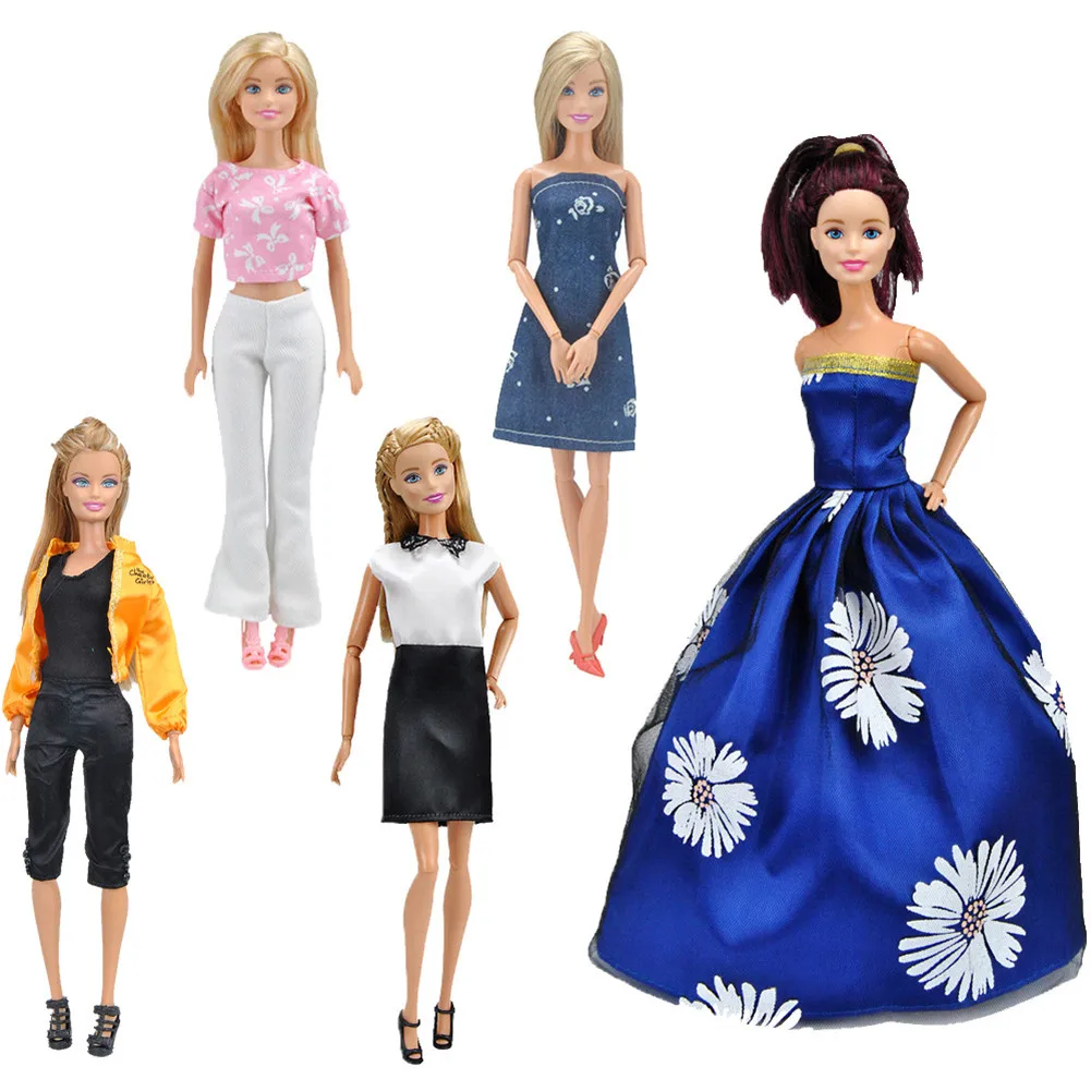

5 Outfits Fashion Dress Daily Pants Skirt Tank Shoes Clothes For Fashionista Doll Girl Princess Toy Occupation Doll Clothes