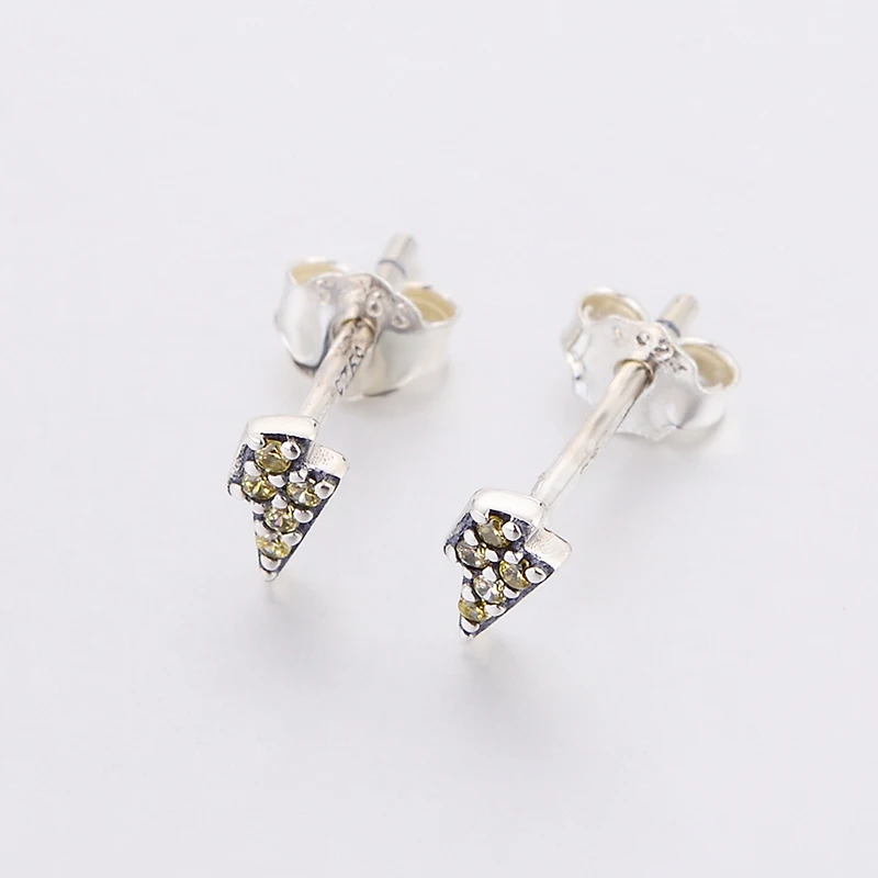 100% 925 Silver Small Lightning Bot Yellow Cubic Zirconia Arc Stud Earring Kid Baby Women Brinco Pendientes 2020 NEW ARRIVAL | Украшения и