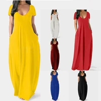 women fashion solid color summer long dress plus size sexy deep v neck dresses for ladies maxi dresses for women