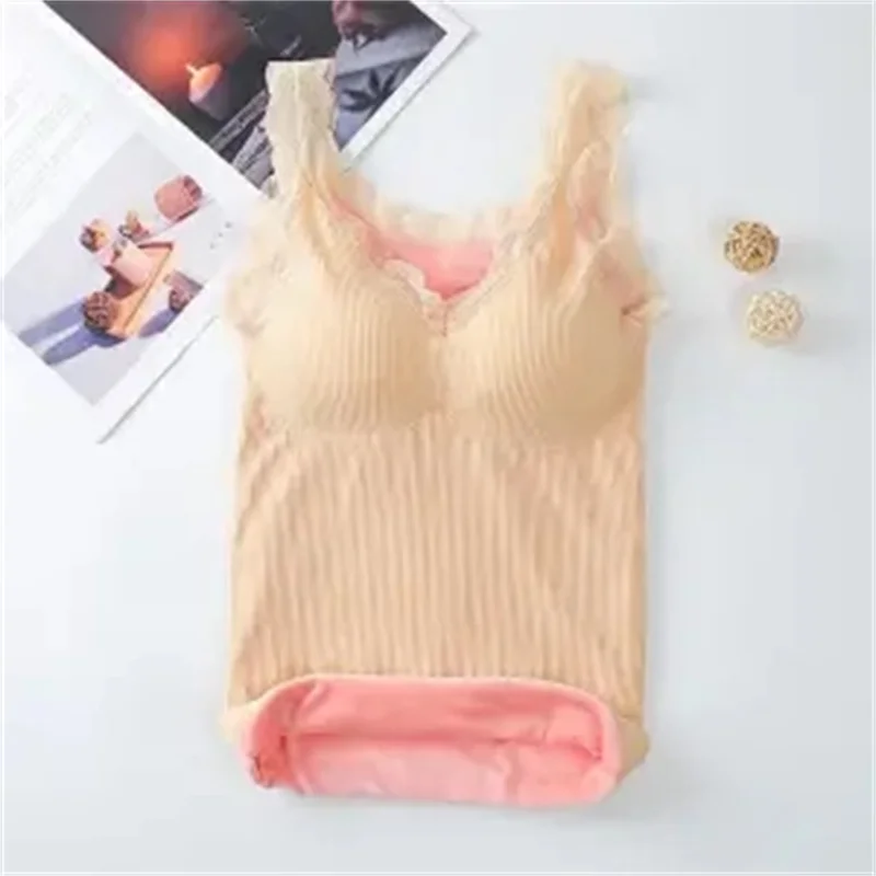 

New Female Vest Warm Top Fashion V-neck Large Size Plus Velvet Sexy women Lace Sling Top