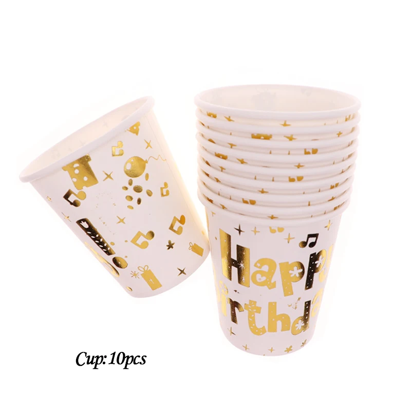 10pcs Золотая фольга бумажные одноразовые столовые салфетки тарелка чашка с днем рождения свадьба Вечеринка День Рождения украшения принадлежности для детей - Цвет: 10pcs