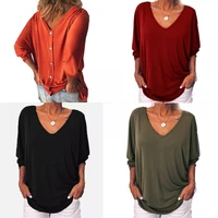 womens 34 sleeve v neck tee shirts plus size large back button tops t shirt new fashion 2020 women fashion clothing