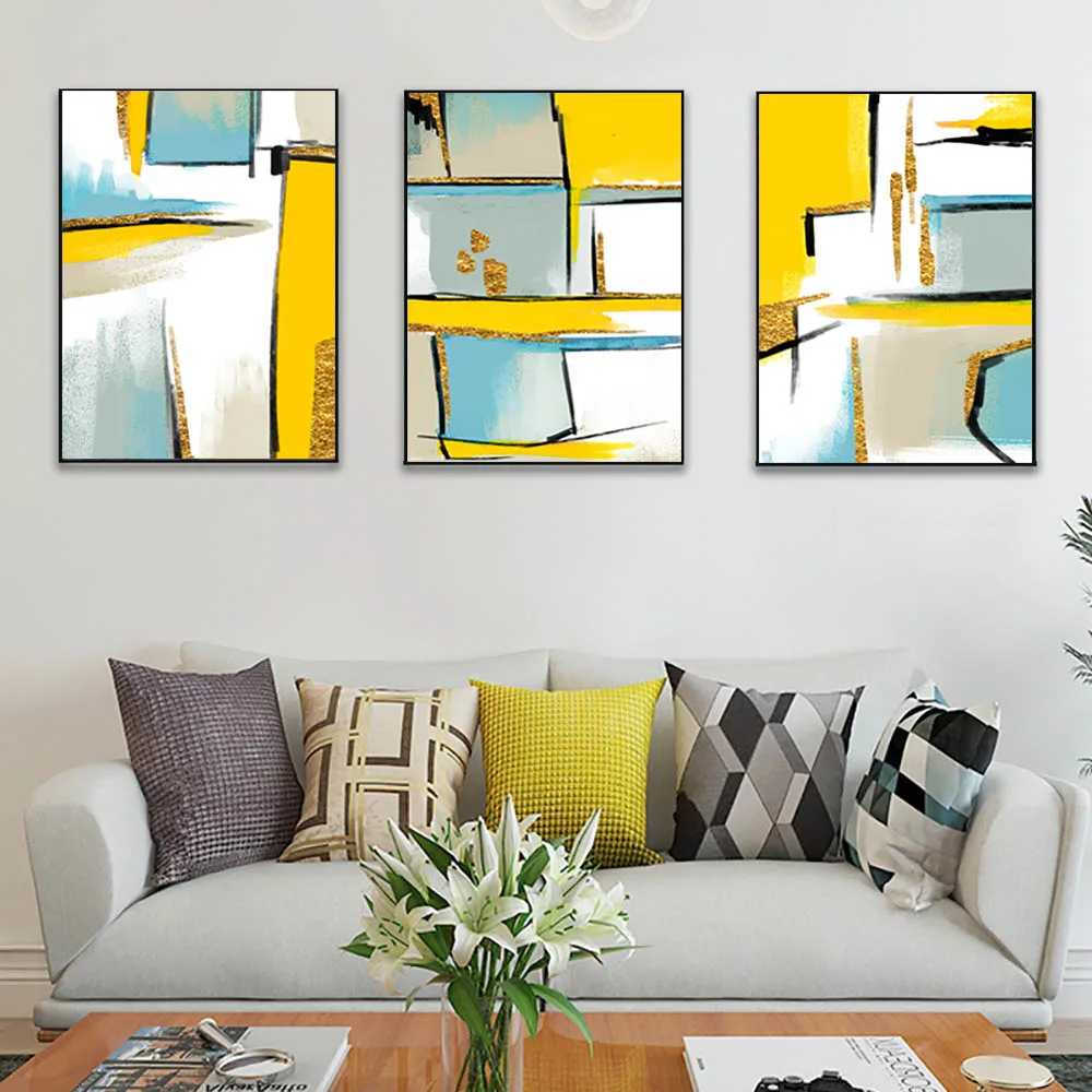 Геометрическая живопись на холсте абстрактная синяя скандинавский цвет