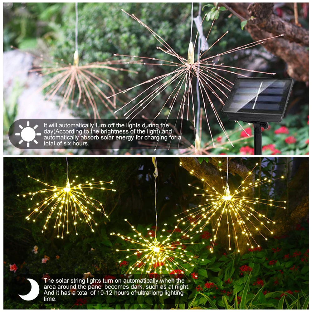

LED Solar String Lights Waterproof Copper Wire Firework Light Outdoor Garland Power Lamp Christmas for Garden Decoration