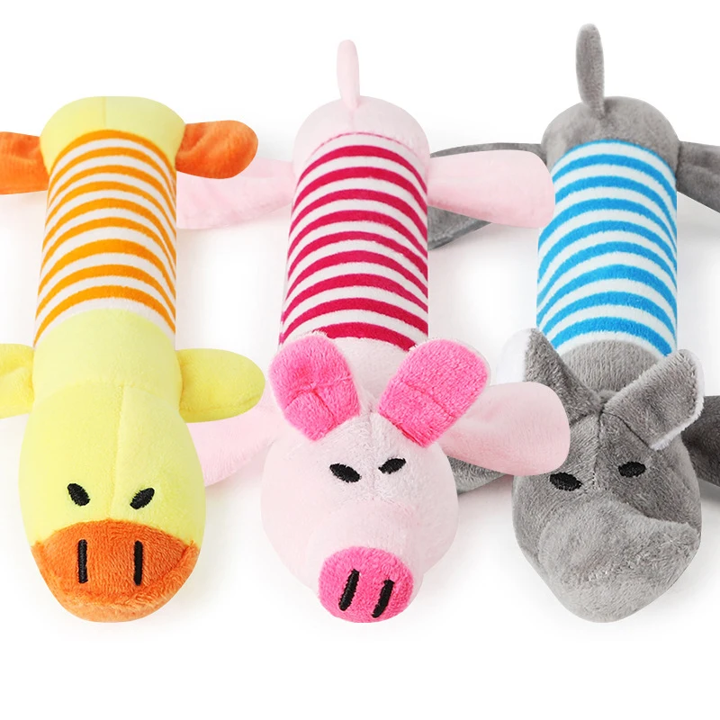 Popular Pet Dog Cat Funny Fleece Durability Plush Toys Squeak Chew Sound Toy Fit for All Pets Elephant Duck Pig | Дом и сад