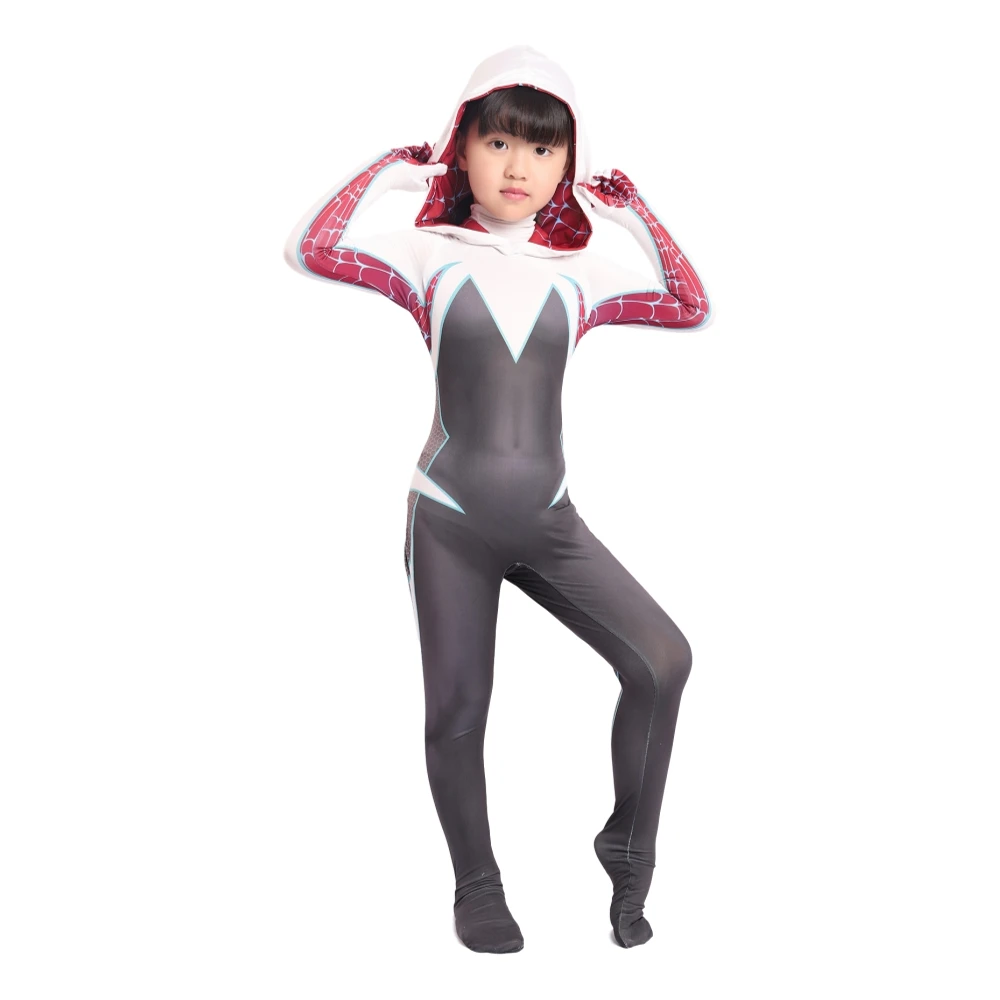 Женские костюмы Spider Gwen для косплея спандекс белые черные толстовки с капюшоном и