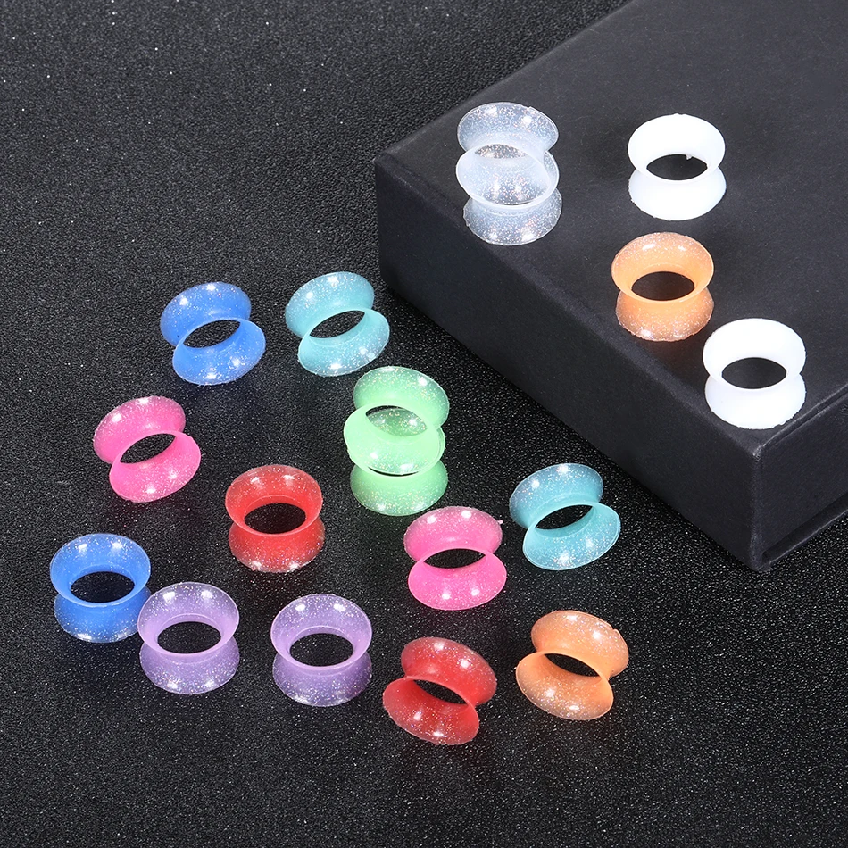 

18Pcs/lot Pearlised Silicone Ear Plugs and Tunnels Double Flared Ear Gauges Expander Stretcher Earlets Ear Piercing Body Jewelry