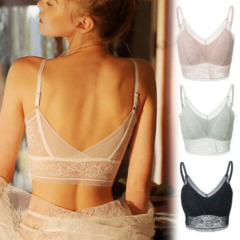 

Lace Bra Sexy Back Wire Less Brassiere Seamless Bras for Women Backless Bralette Push Up Top Floral Underwear Girl Thin Cup
