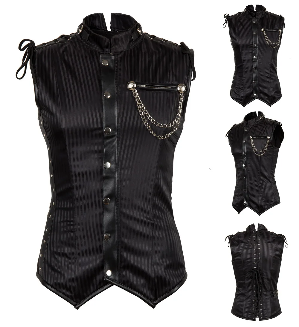 Коричневый полосатый воротник-стойка мужская куртка без рукавов винтажный