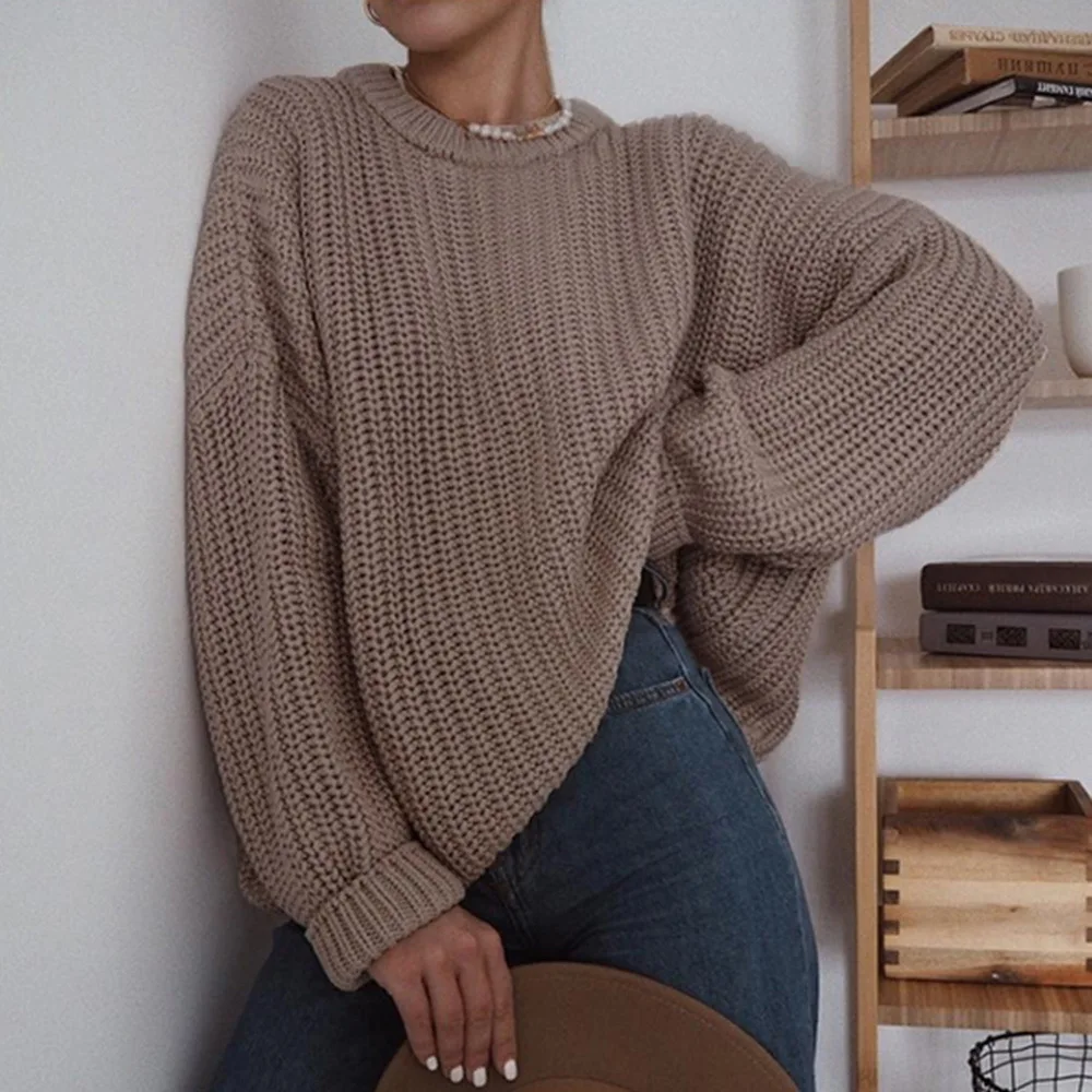 

Elegant Autumn Oversized Sweater Women Solid Loose Knitted Sweaters Women Long Sleeve Pullover Female Jumper Cashmere New