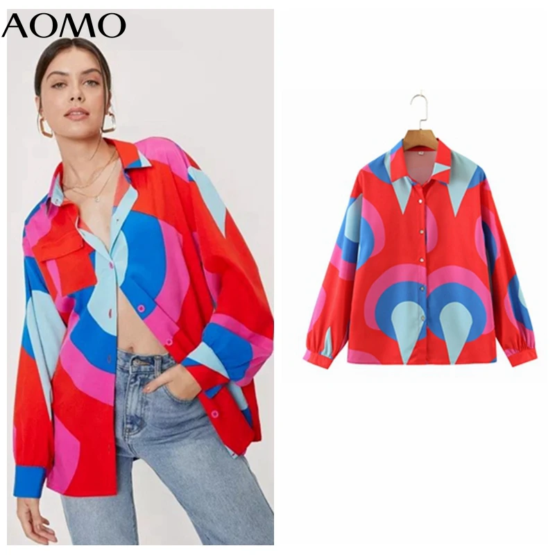 

Женская рубашка-блуза с длинным рукавом, геометрическим принтом