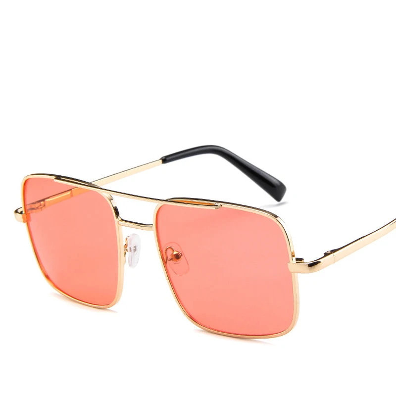

Women Square Sunglasses 2019 New Retro Metal frame pink Lens Sun Glasses Women Vintage Luxury Mirror polarized sunglasses