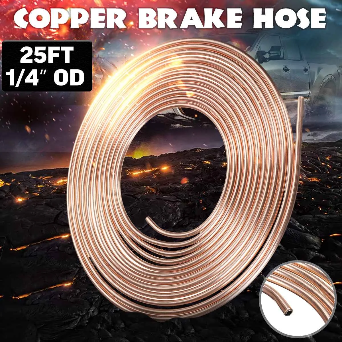 

25ft 7.62m Roll Tube Coil of 1/4" OD Copper Nickel Brake Pipe Hose Line Cable Piping Tube Anti-rust Car Brake System