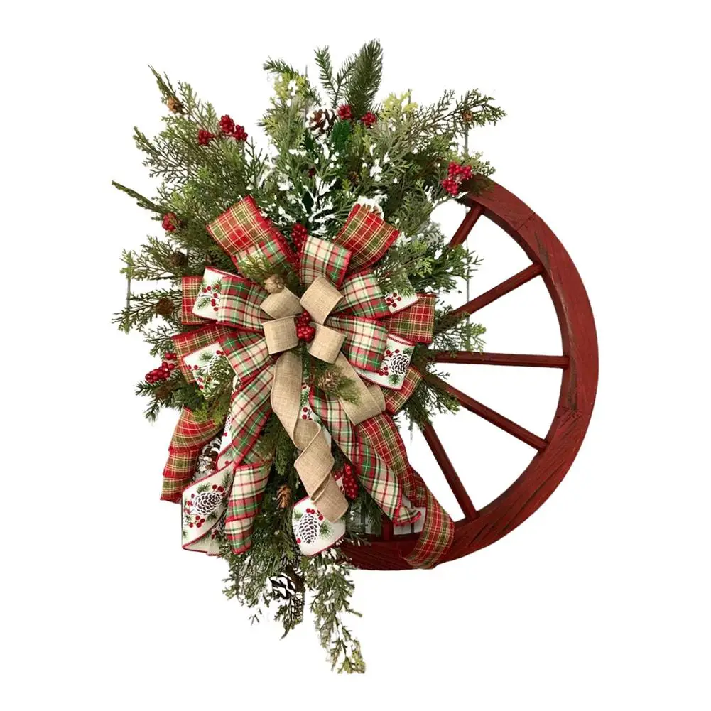 

Christmas Wreath Spring Winter Wreath Green Leaves Wheel Wreath With Pine Berries For Front Door Wall Window Porch Farmhouse Pa