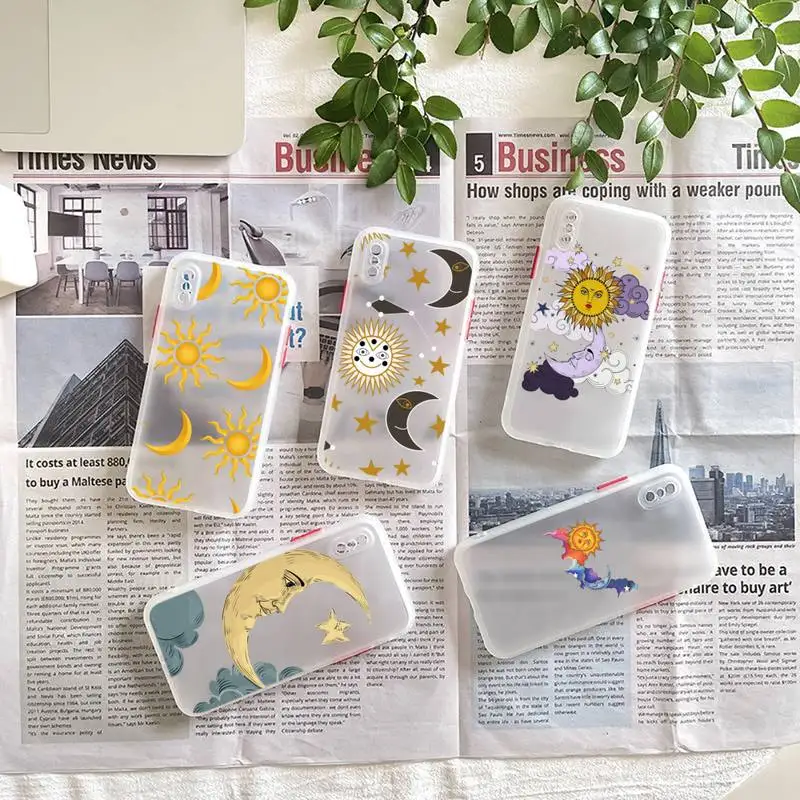 

Funny Sun Moon Face Phone Case matte transparent For iphone 7 8 11 12 plus mini x xs xr pro max cover