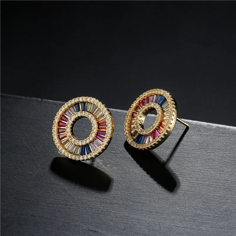 Новинка роскошные круглые серьги-гвоздики в стиле принцессы Разноцветные серьги