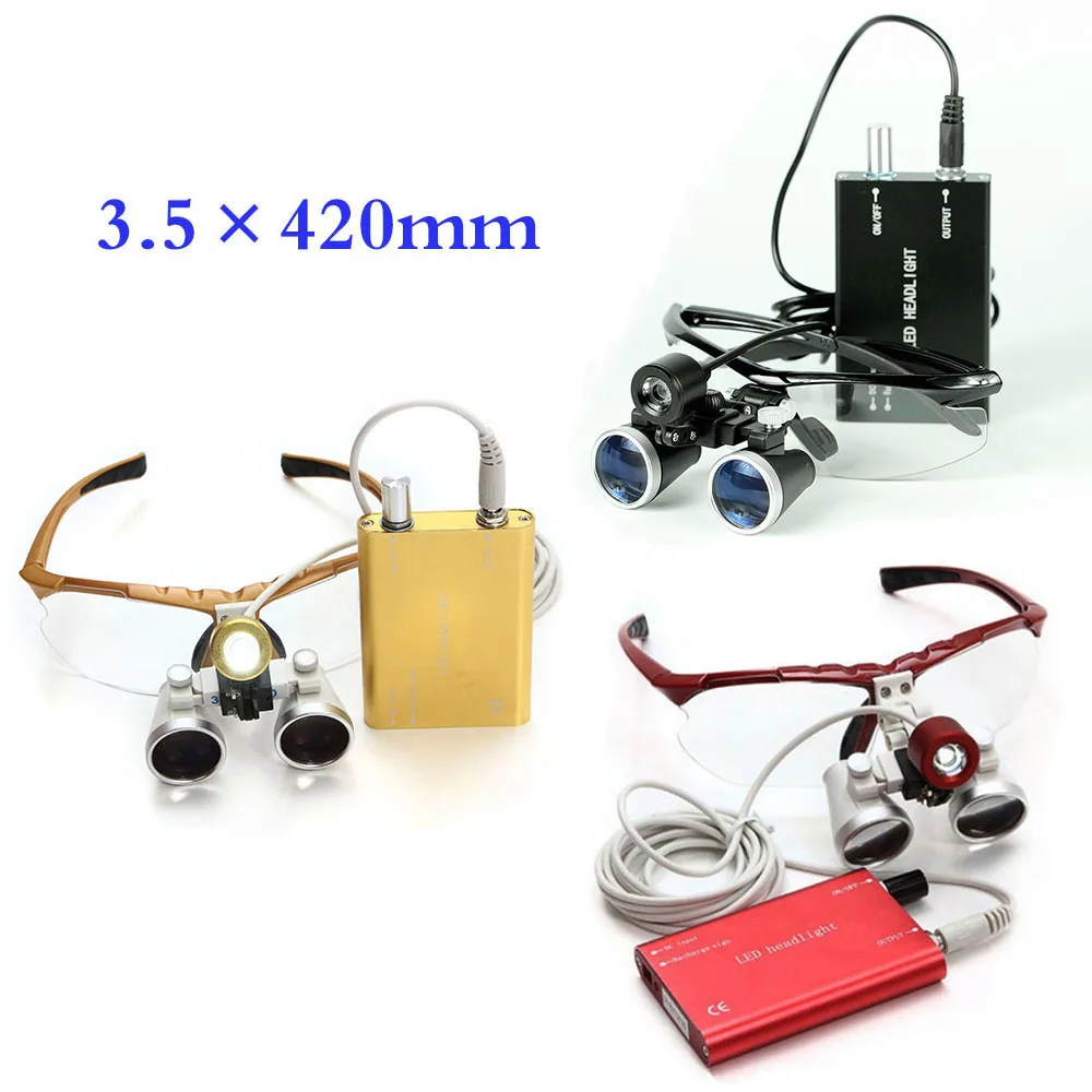 1 Piece Dental Loupe Magnifying Glasses 3.5x420mm + LED Head Light Dentist Lab Device (5 Colors)