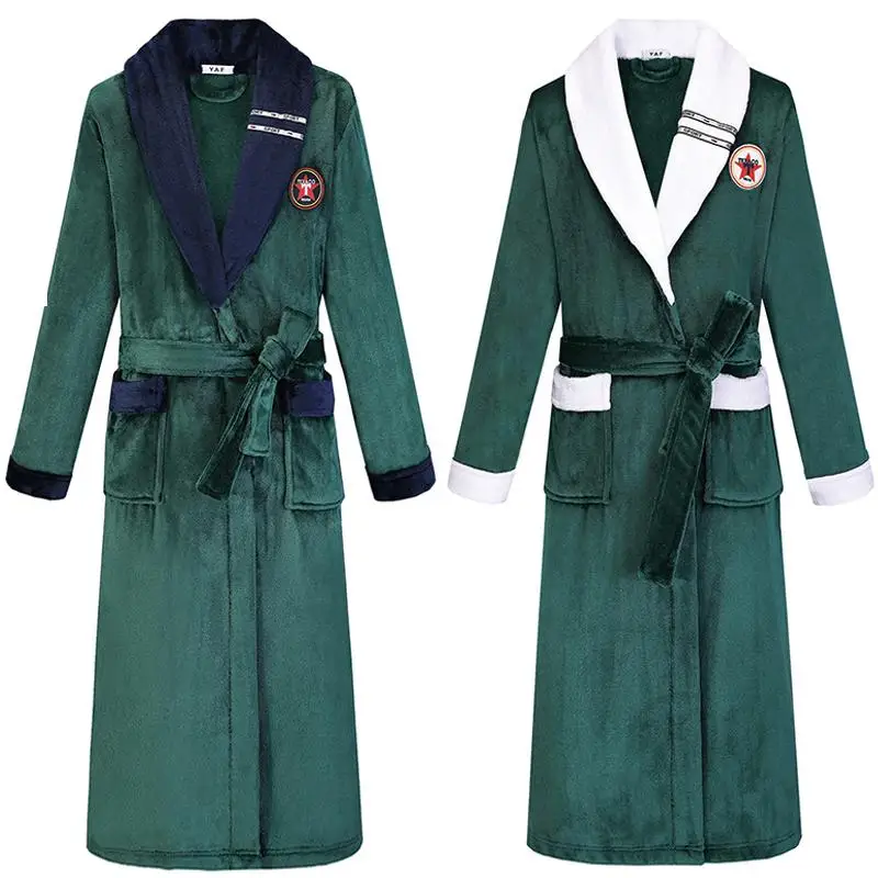

Winter Couple Flannel Robe Sleepwear Oversize 3XL 4XL Nightwear Nightgown Autumn Winter Thick Warm Bathrobe Long Home Dress