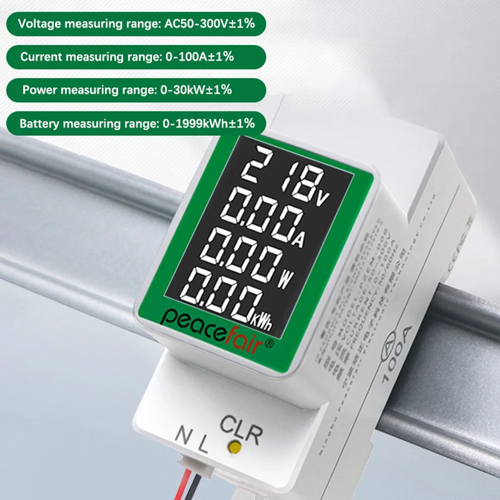 

AC50-300V/100A Digital Display Guide Rail Table Built-in CT Ammeter Voltmeter Electrical Safety Monitoring Voltage Tester